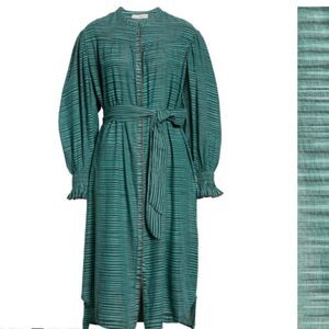 Ulla Johnson Fiora Green Striped Oversized Midi Dress Size 2